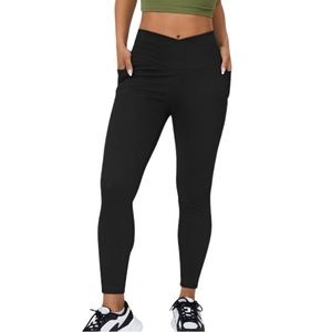 NWT Halara 7/8 Length Crossover Side Pocket Black Denim Leggings-XL